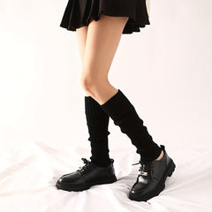 Rib Knit Leg Warmers Solid Knee High Socks Women's Stockings