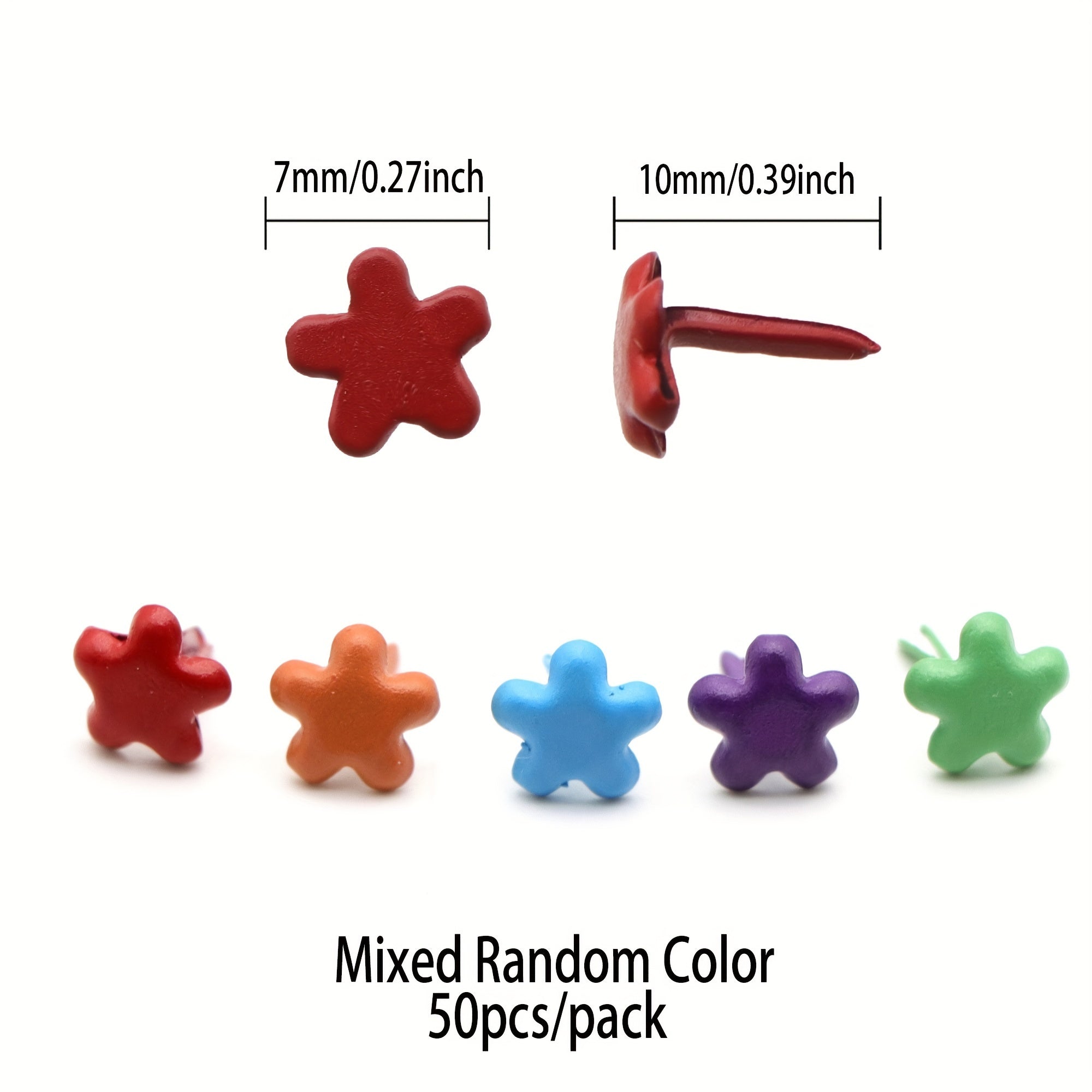 50pcs Mixed Paper Fasteners Metal Brads Mini Plum Shaped Scrapbooking Embellishm