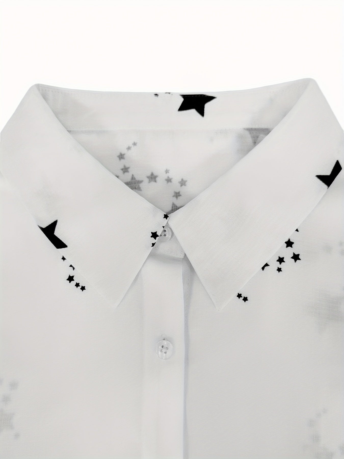 Star Print Long Sleeve Button Up Blouse