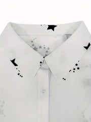 Star Print Long Sleeve Button Up Blouse