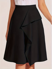Solid Ruffle Trim Mini Skirt High Rise Stretch