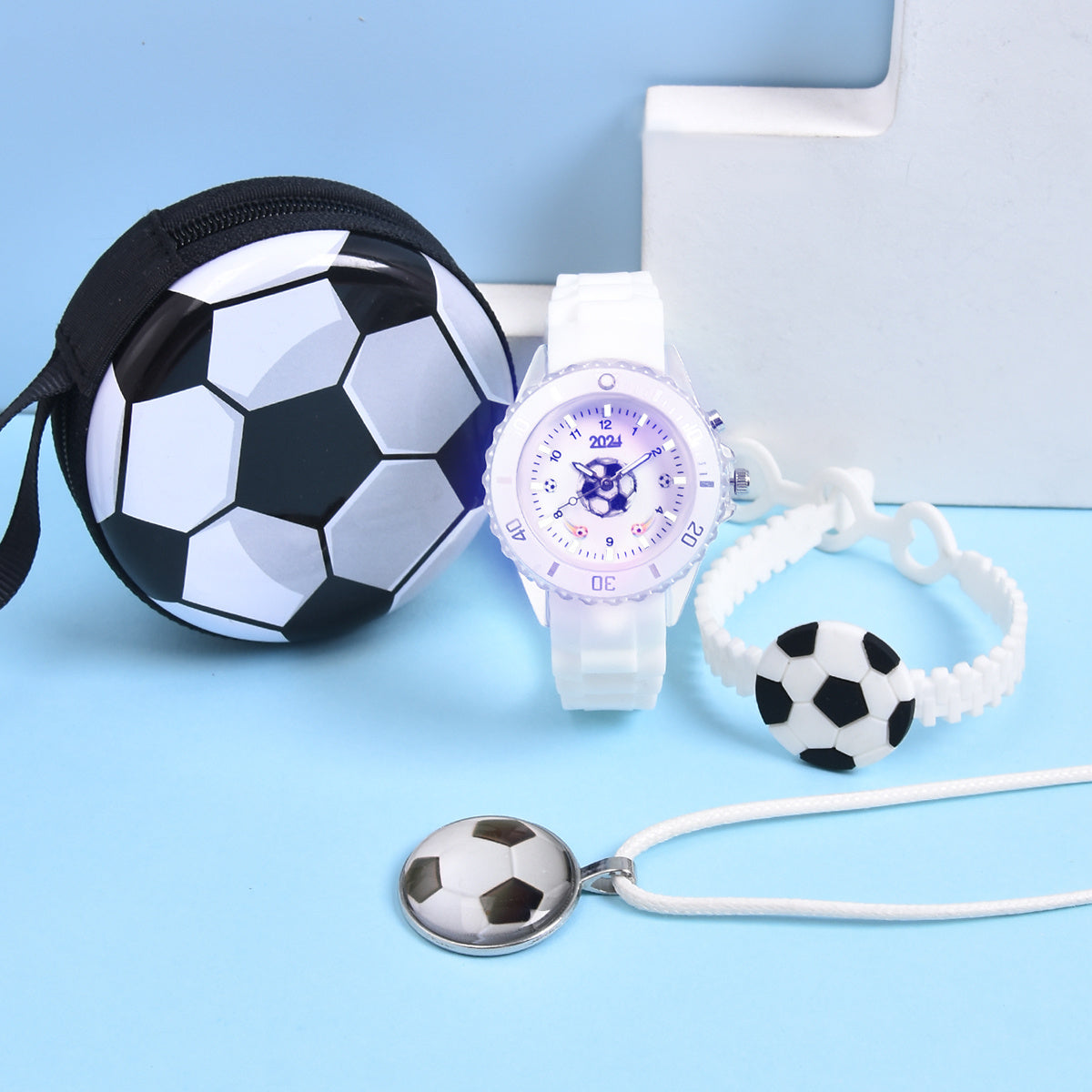 Boys' LED Light Up Watch Set with Soccer Sports Wristband & Necklace