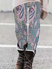 Boho Leggings Women's Plus Paisley Print Elastic High Rise