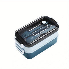 1050ml Double Layer Lunch Box w/Tableware for Outdoor Camping/Fishing
