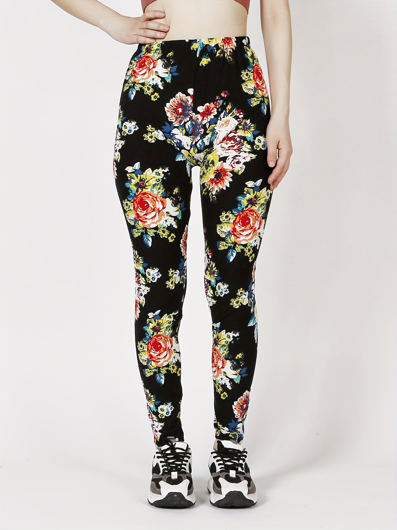 Floral Print Skinny Leggings Casual Stretchy Leggings