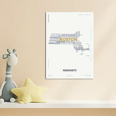 Massachusetts State Letter Map Sticker Modern Typography Art