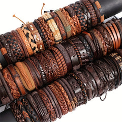 10pcs Vintage PU Leather Bracelets For Men Women