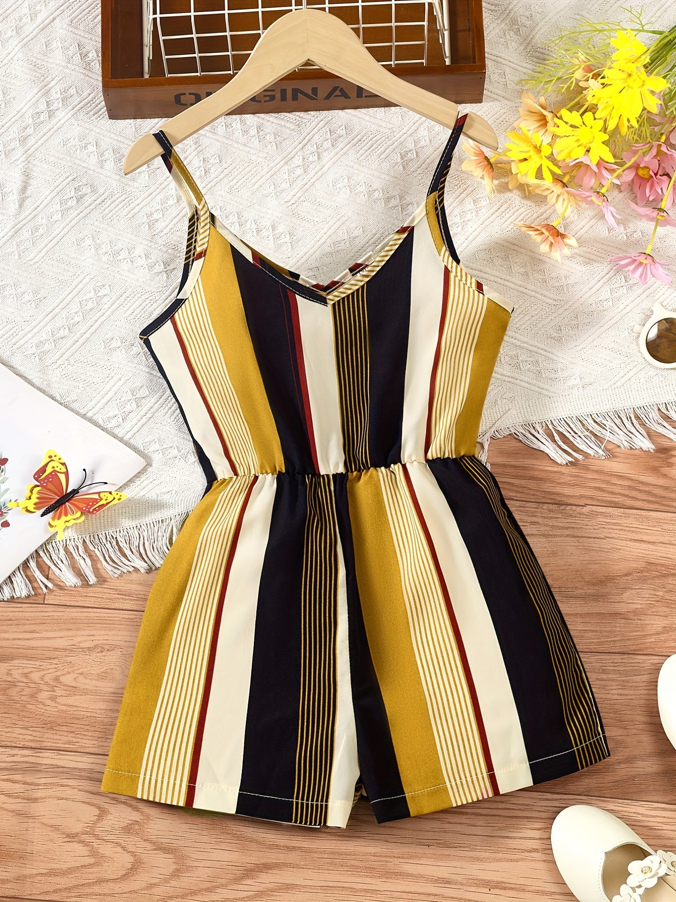 Girls Striped Casual Cami Rompers Jumpsuits For Beach Vacation