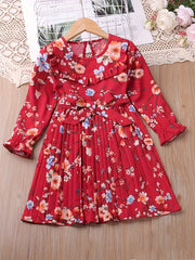 Girls Floral Botanical Print Long Sleeve Dress
