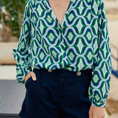 Geometric Print Long Sleeve Blouse