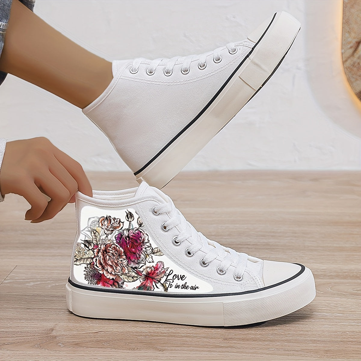 Floral Print Plush Lined Thermal Chunky Canvas Sneakers