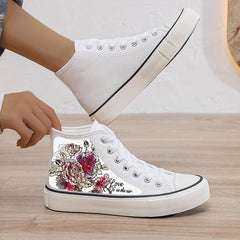 Floral Print Plush Lined Thermal Chunky Canvas Sneakers