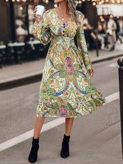 Boho Dress Paisley Floral Print V Neck Maxi Dress