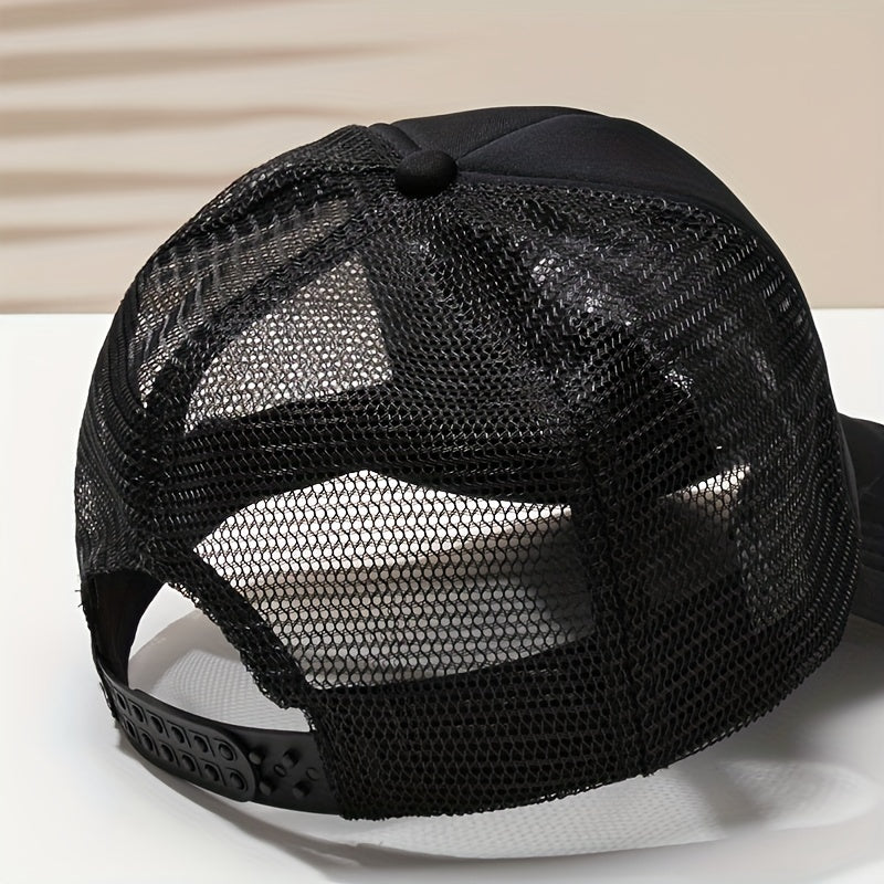 Smiling Face Print Trucker Hat Mesh Breathable Solid Casual Baseball Cap