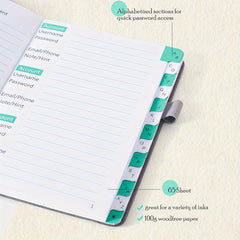 A6 PU Leather Password Book with Alphabet Tabs & Pen Holder
