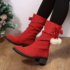 Women's Bowknot Ankle Boots Block Heel Suedette Shoes
