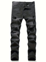 Slim Fit Ripped Jeans Mens Casual Street Style Solid Distressed Denim Pants