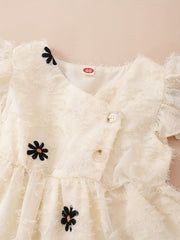 Baby Girls Floral Embroidery Ruffle Sleeve V neck Dress Clothes