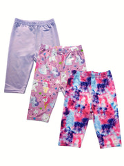 3pcs Girls' Casual Shorts Leggings Unicorn Starry Sky Bike Dance Shorts