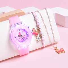 Butterfly LED Watch Set for Girls with Bracelet & Necklace