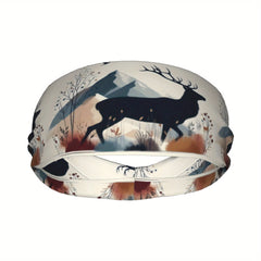 Deer & Mountain Landscape Headband Stretchy Breathable Polyester