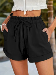 High Waist Drawstring Casual Shorts with Dual Pockets