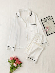 Satin Pajama Set Long Sleeve Top & Pants Women's Sleepwear