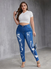 High Rise Skinny Jeans with Graphic Print