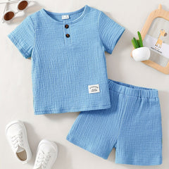 2pcs Infant Baby Button Short Sleeve Tees & Shorts