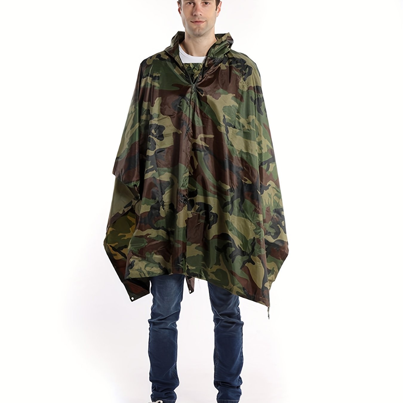 Men's Camo Rain Poncho for Hiking and Combat