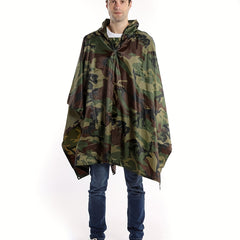 Men's Camo Rain Poncho for Hiking and Combat