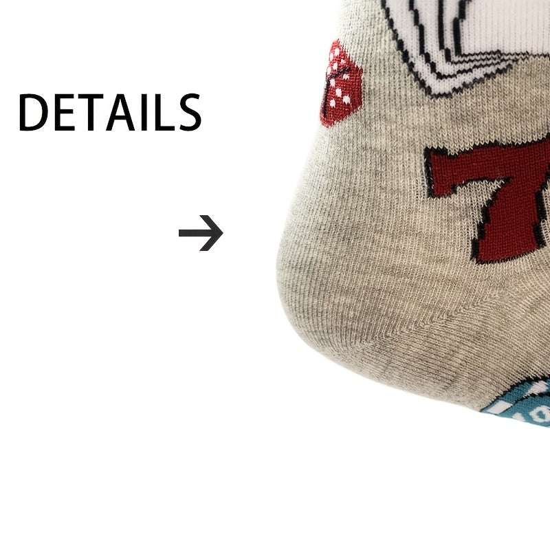 Men's Mid calf Cotton Socks Poker Pattern Gray Sports And Leisure Socks