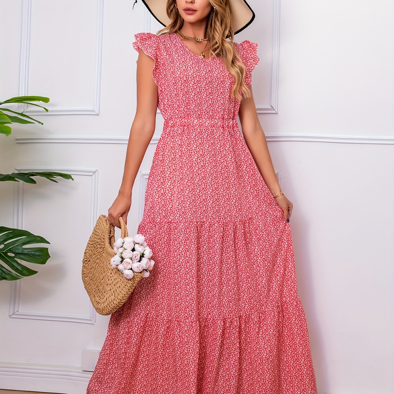 Ruffle Trim Tiered Maxi Dress Boho Casual Dress Spring & Summer