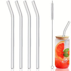 4pcs Reusable Glass Straws Eco Friendly Drinking Straws For Smoothie Milkshake