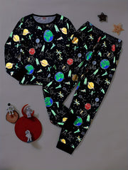 Space Planets Pajama Set for Kids Long Sleeve Top & Pants
