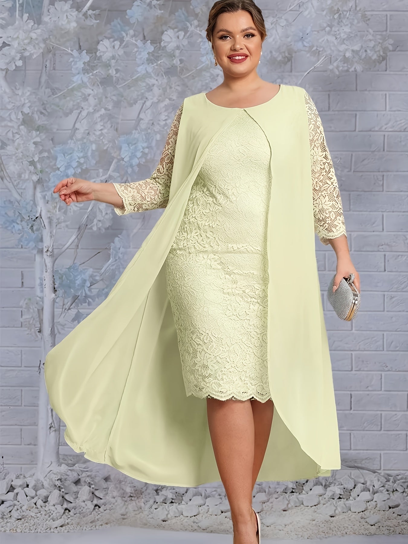 Floral Jacquard Layered Midi Dress Plus Size