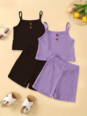 2-Piece Toddler Girl's Ribbed Knit Cami Crop Tops & Track Shorts Summer Outfit