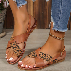 Leopard Print Flat Sandals Women's Summer Shoes Lightweight
