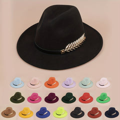 Metal Leaf Decor Fedora Cap Candy Couple Jazz Hat Sunscreen Cowboy Cowgirl Felt