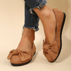 Women's Bow Tie Decor Flat Shoes Slip on Round Toe Lightweight Solid Casual Shoe