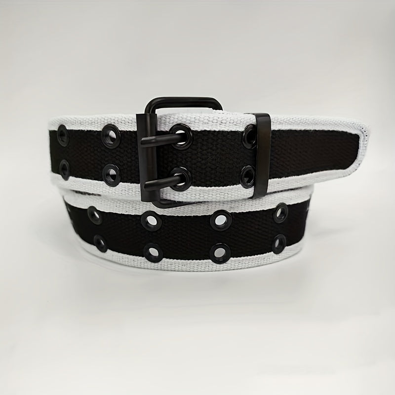 Men's Beige Hemmed Belt Casual Sports Metal Hole