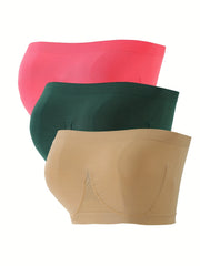 3pcs Strapless Bandeau Bras Comfy Breathable Stretch Everyday Bra