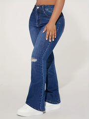 Women's Plus Washed Ripped Flared Leg Jeans