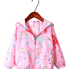 Girls' Unicorn Print Hooded Jacket
