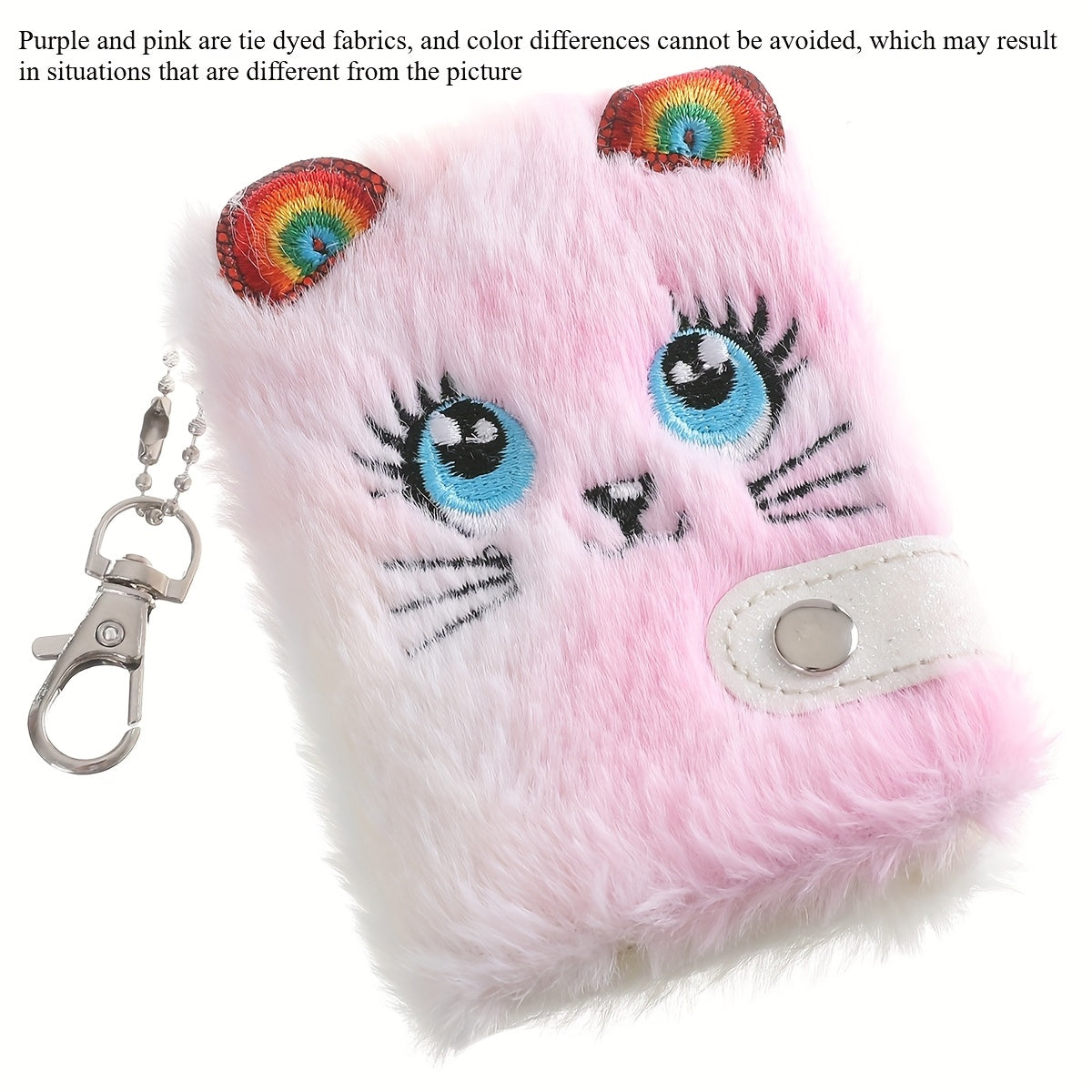 Plush Cat Diary Keychain Notebook - Turmeric Light Purple Pink