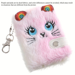 Plush Cat Diary Keychain Notebook - Turmeric Light Purple Pink