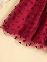 Toddler Girls Mesh Ruffled Dress with Polka Dot Graphic