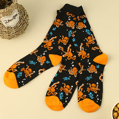 3 Pairs Cartoon Octopus Print Socks Women's Mid Tube Stockings