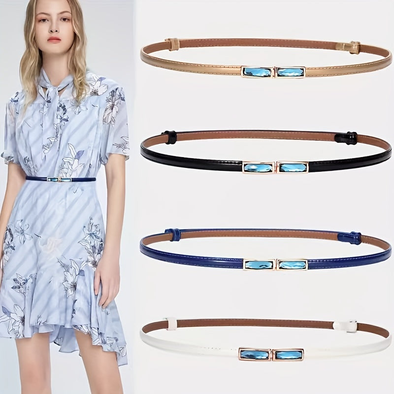 Crystal Decor Bright Belt Adjustable Thin Waist Belt For Women