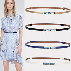 Crystal Decor Bright Belt Adjustable Thin Waist Belt For Women